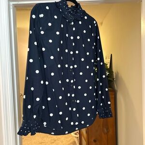 J. Crew Dark Blue Blouse with White Dots